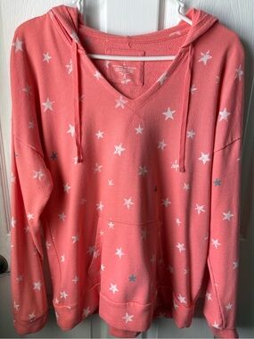 Sonoma Coral Pink Star-Print Hoodie Sweatshirt